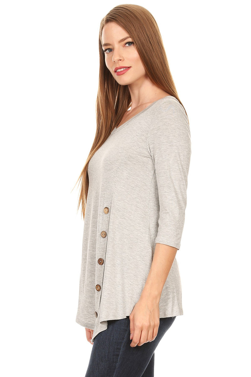 Load image into Gallery viewer, MOATSHT1 - Ladies Heather Gray Solid 3/4 Sleeve Top In A Relaxed Fit
