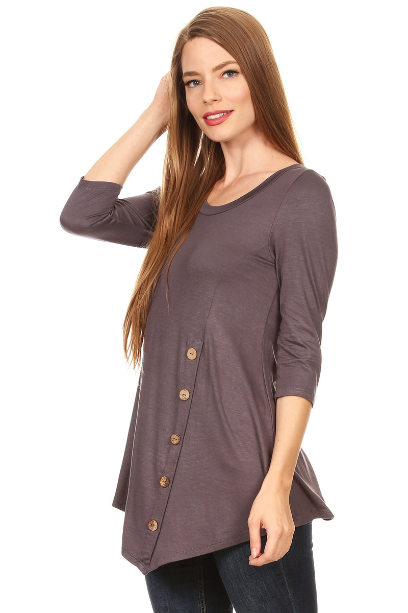 Load image into Gallery viewer, MOATSHT2 - Ladies Charcoal Solid 3/4 Sleeve Top In A Relaxed Fit
