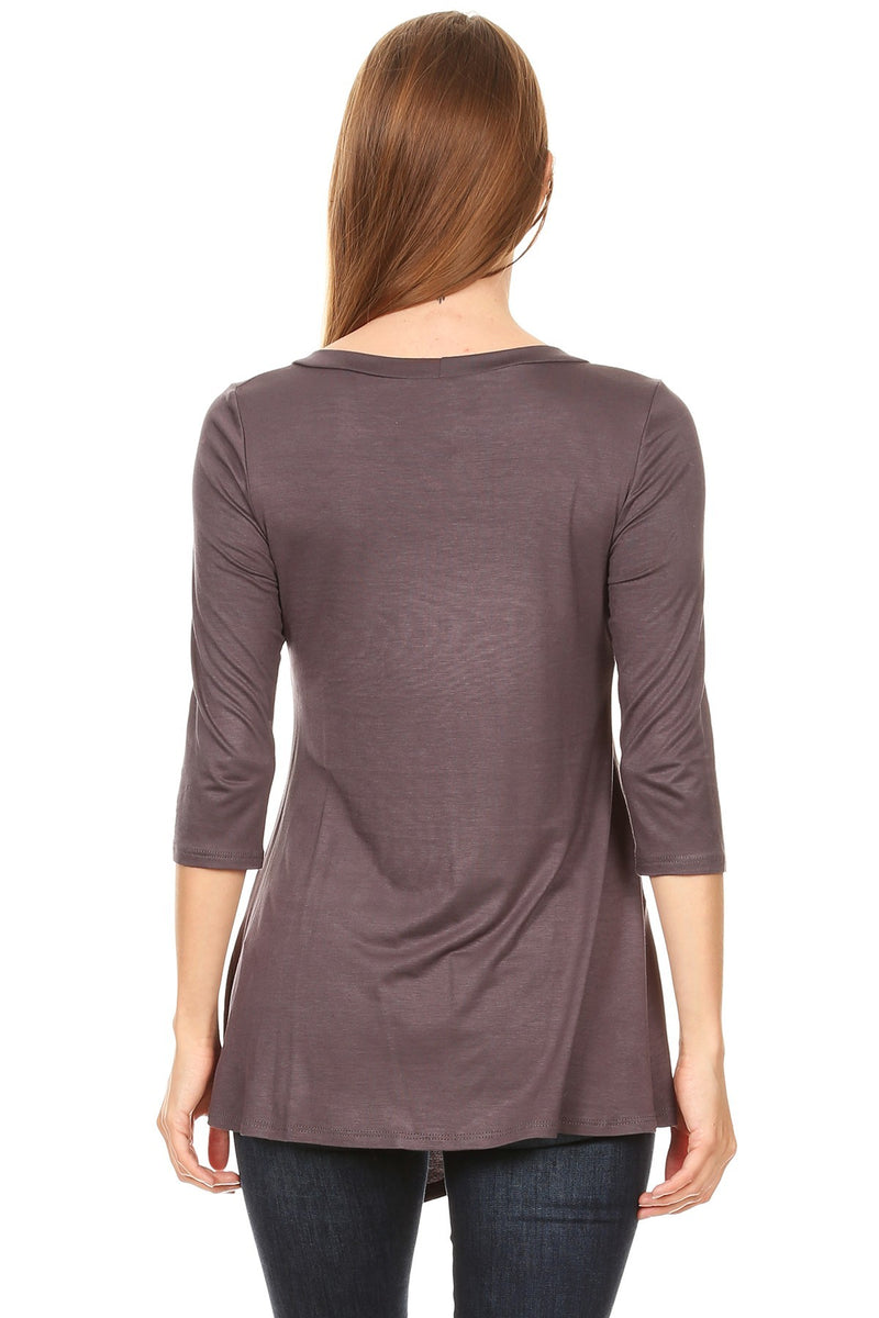 Load image into Gallery viewer, MOATSHT2 - Ladies Charcoal Solid 3/4 Sleeve Top In A Relaxed Fit
