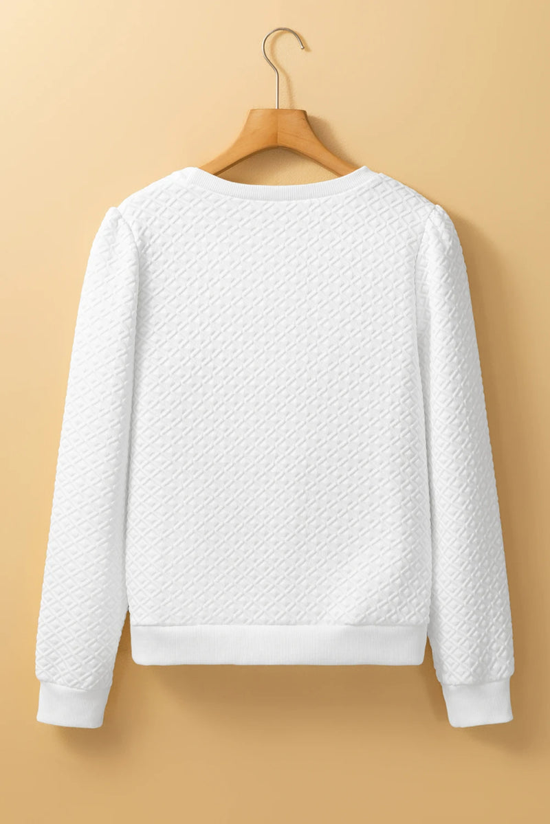 Load image into Gallery viewer, DLLS148 - Ladies White Textured Puff Long Sleeve Round Neck Top
