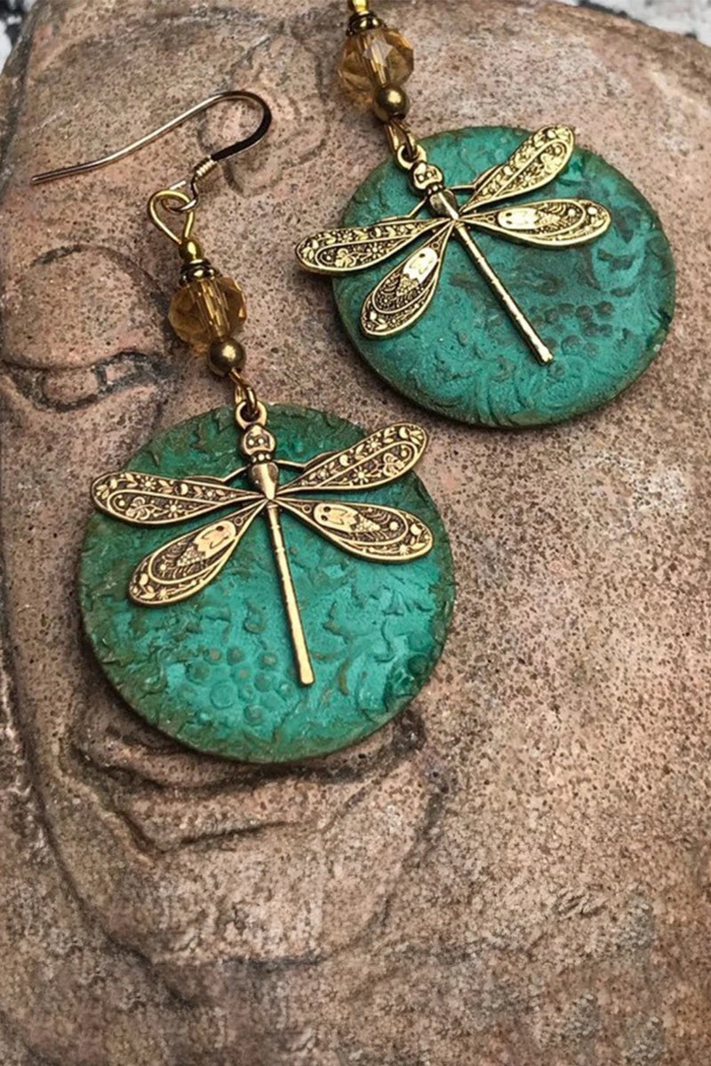 Load image into Gallery viewer, DLLER 15 - Dark Green Retro Dragonfly Hook Drop Earrings
