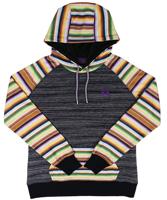 HH1167BKSP - Hooey Ladies Black Space Dye Hoody with Multi Color Serape Sleeves