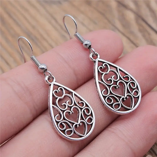 TMER66 - Hollow Waterdrop Heart Earrings
