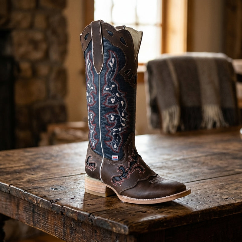 Load image into Gallery viewer, 2127 - RockinLeather Women's Tall Distressed Brown Boot With Wide Square Toe
