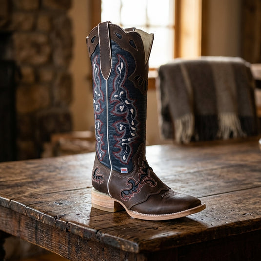 2127 - RockinLeather Women's Tall Distressed Brown Boot With Wide Square Toe