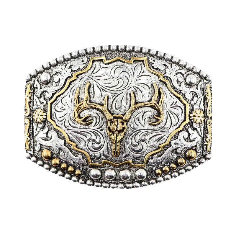 Load image into Gallery viewer, 770 - Elk Skull with Varied and Beaded Edge Buckle
