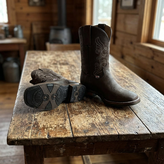 200006 - RockinLeather Women's Distressed Brown Square Toe Western Boot