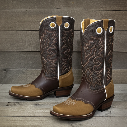 1136 - RockinLeather Men's Distressed Brown Narrow Square Toe Western Boot With Overlay