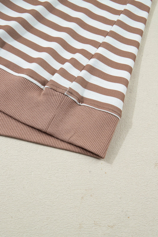 DLLS548 - Ladies Khaki Stripe Short Bubble Sleeve T Shirt