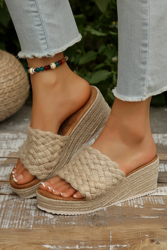 DLLSHOE 134 - Smoke Gray Woven Wide Band Platform Slippers