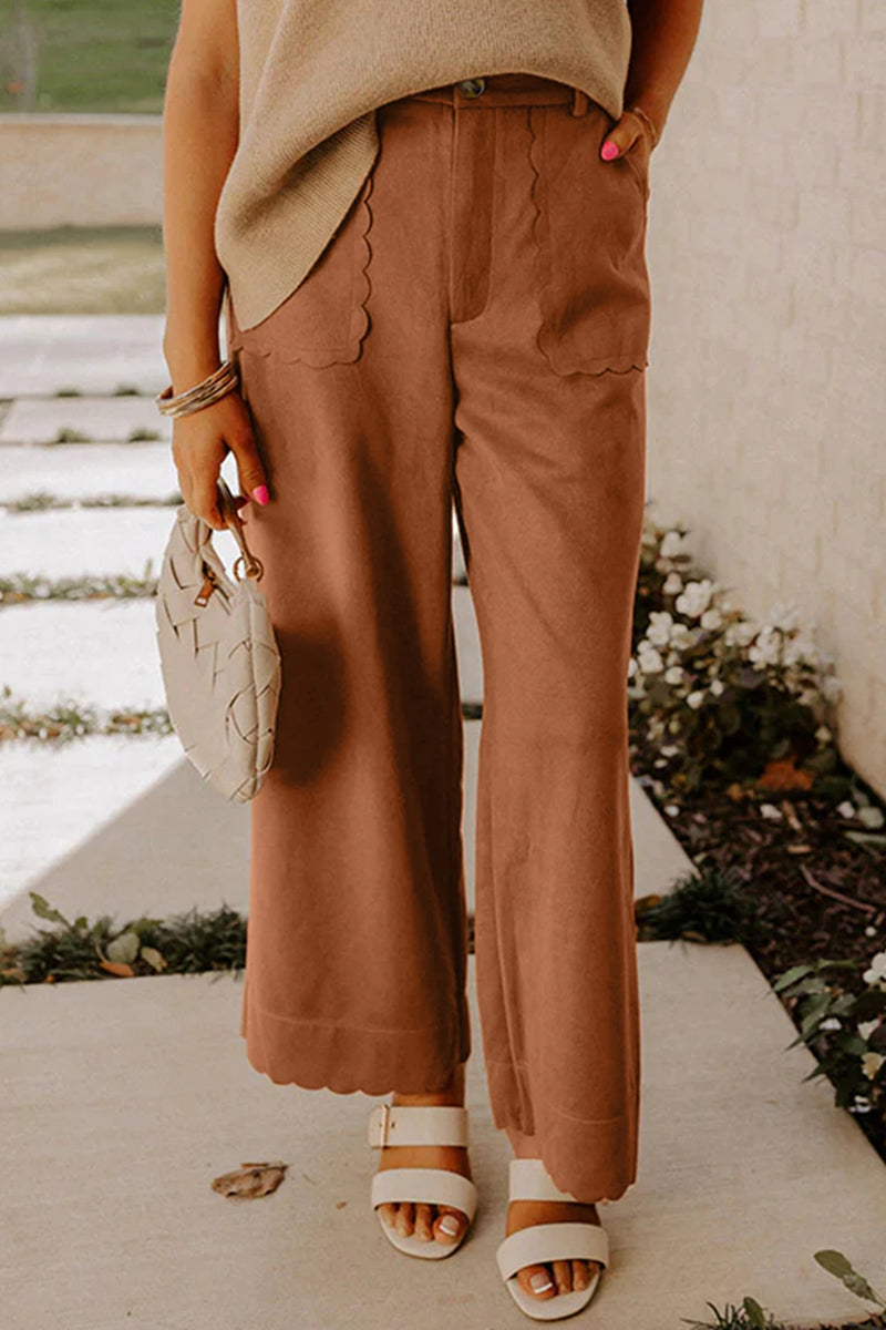 Load image into Gallery viewer, DLLS809 - Ladies Thai Curry Scalloped Edge Pocket Full-Length Pant
