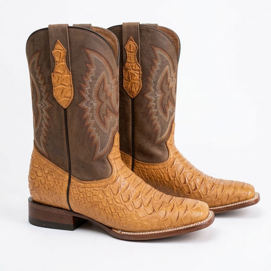 CP1708 - Cowboy Prayer Hand Crafted Tan Python Print Cowboy Boots