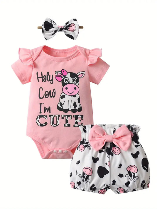 TMCHD59 - 3 Piece Set - Girl's Pink Holy Cow I'm Cute