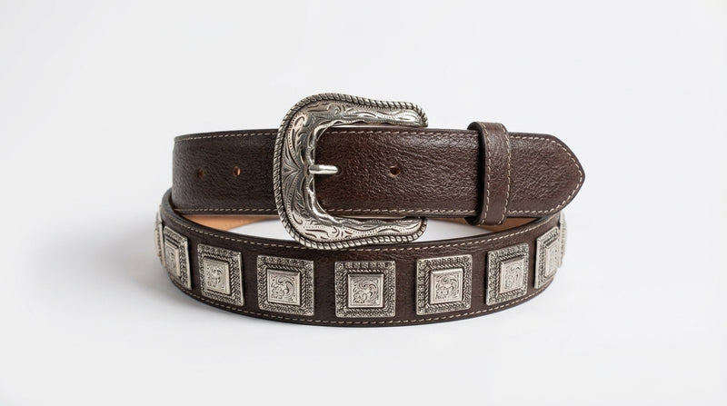 Load image into Gallery viewer, B41 - RockinLeather Choco Belt with Square Floral Conchos
