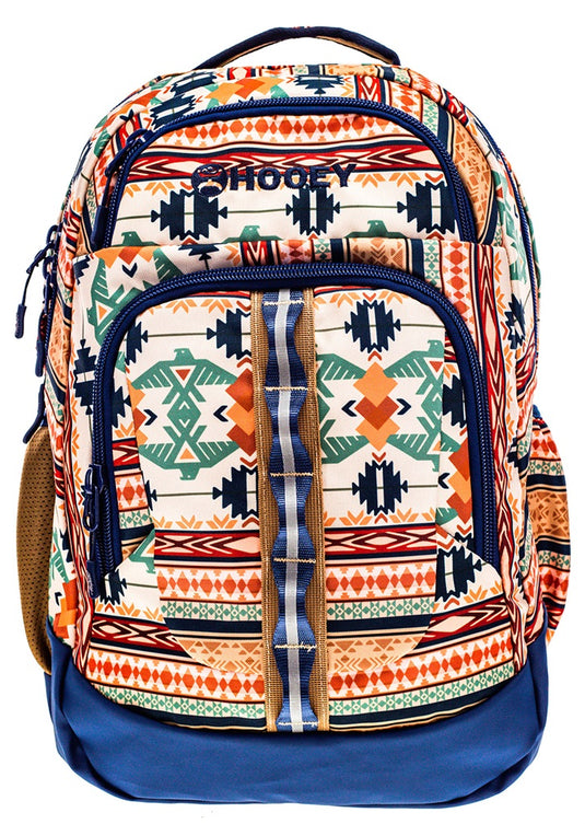 BP074TNBL - Hooey Ox Backpack Tan / Blue with Aztec Pattern Accents