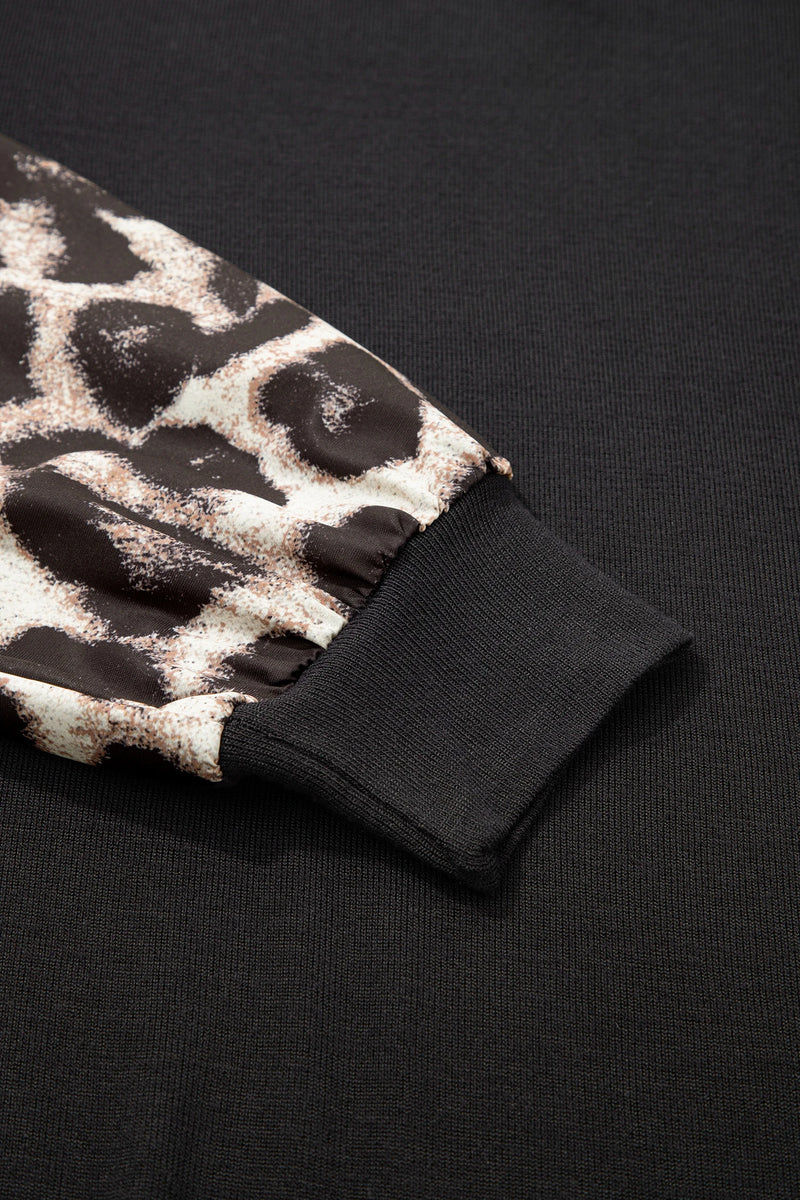 Load image into Gallery viewer, DLLS419 - Ladies Khaki Leopard Puff Sleeve Patchwork Top
