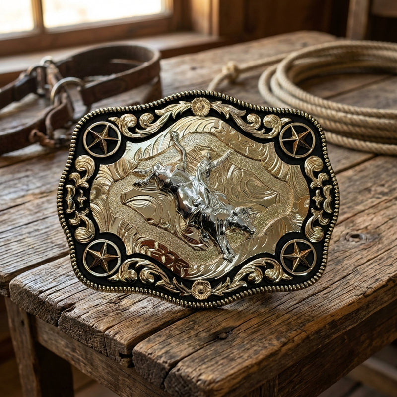 Load image into Gallery viewer, AWW7 - Bullrider Rose Gold 4 Star Buckle
