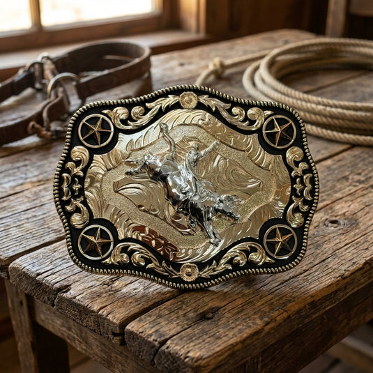 AWW7 - Bullrider Rose Gold 4 Star Buckle