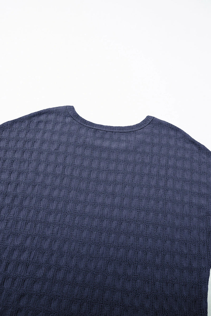 Load image into Gallery viewer, DLLS479 - Ladies Sail Blue Solid Color Textured Batwing Sleeve Tee
