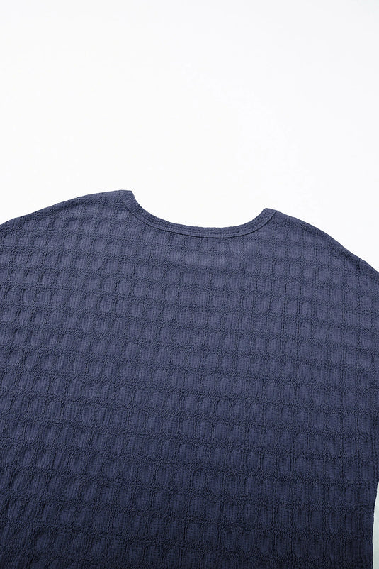 DLLS479 - Ladies Sail Blue Solid Color Textured Batwing Sleeve Tee