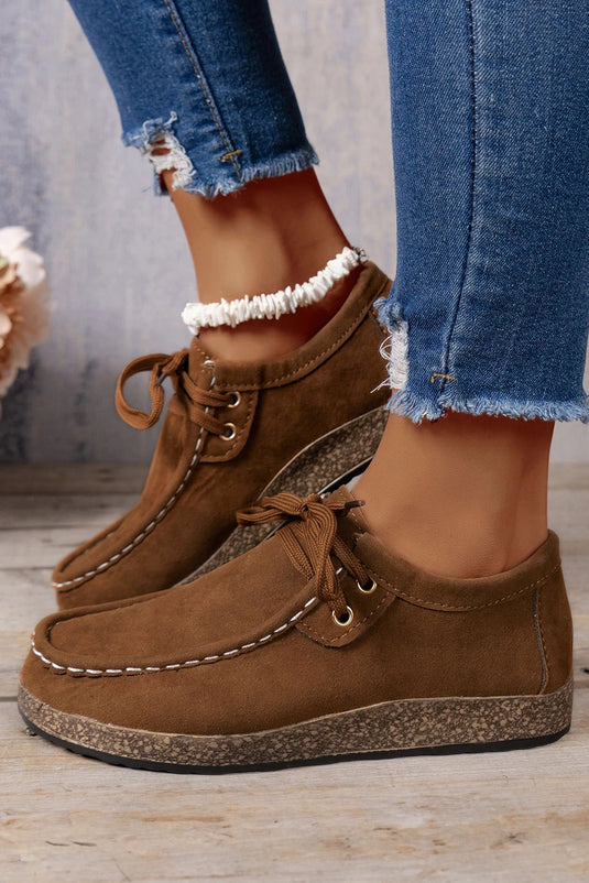 DLLSHOE 45 - Coffee Thick Sole Lace-Up Casual Shoes