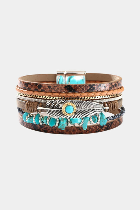 DLLBC 4 - Brown Vintage Turquoise Multi-layer Leather Bracelet