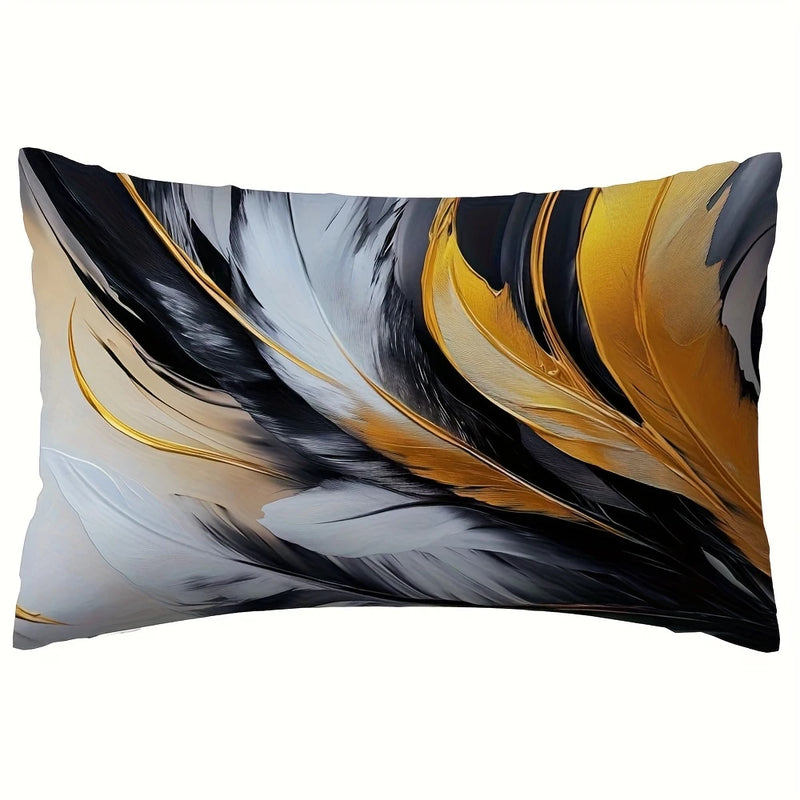 Load image into Gallery viewer, TMPL93 - 1 Piece - 12&quot; x 20&quot; Gold &amp; Black Feather Printed Throw Pillow
