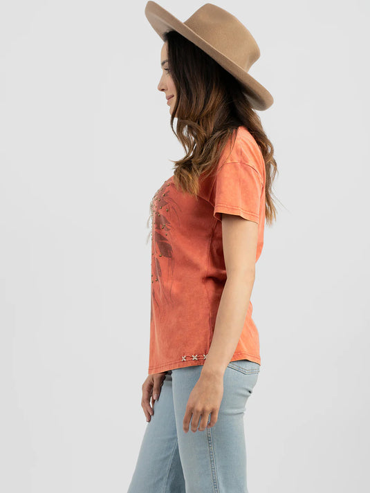 DL-T019RD - Delila Women's Mineral Wash “Tribe” Graphic Short Sleeve Tee