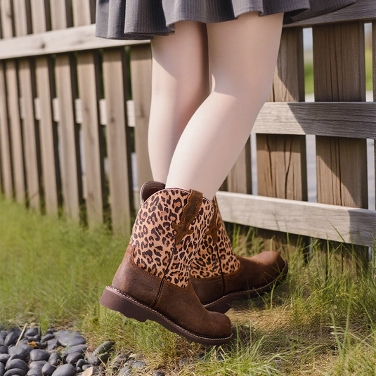 PLT303612 - Palitutu Women's Brown & Leopard Leather Mid Calf Western Boots