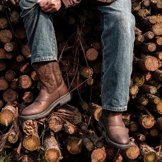 PLT403606 - Palitutu Men's Brown Full Grain Leather Round Toe Cowboy Boots