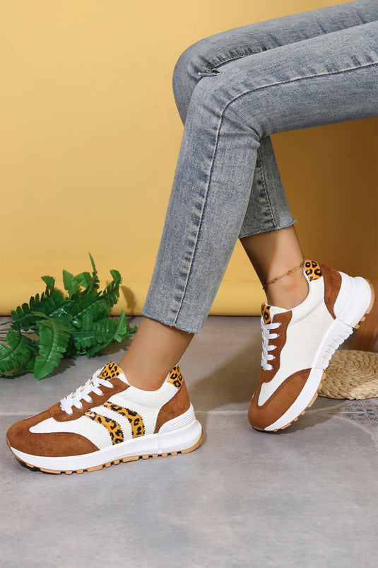 DLLSHOE 60  - Ginger Leopard Color Block Faux Suede Athletic Casual Sneakers