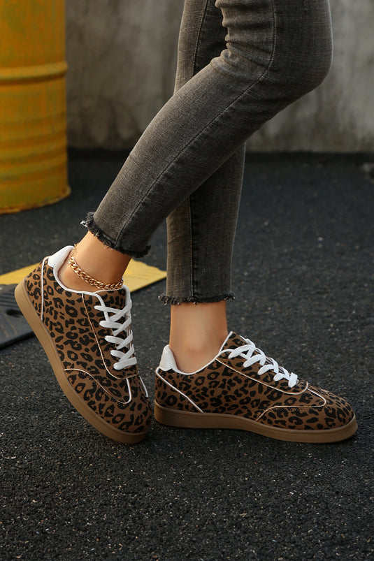 DLLSHOE 13 - Coffee Shiny Leopard Print Training Shoes