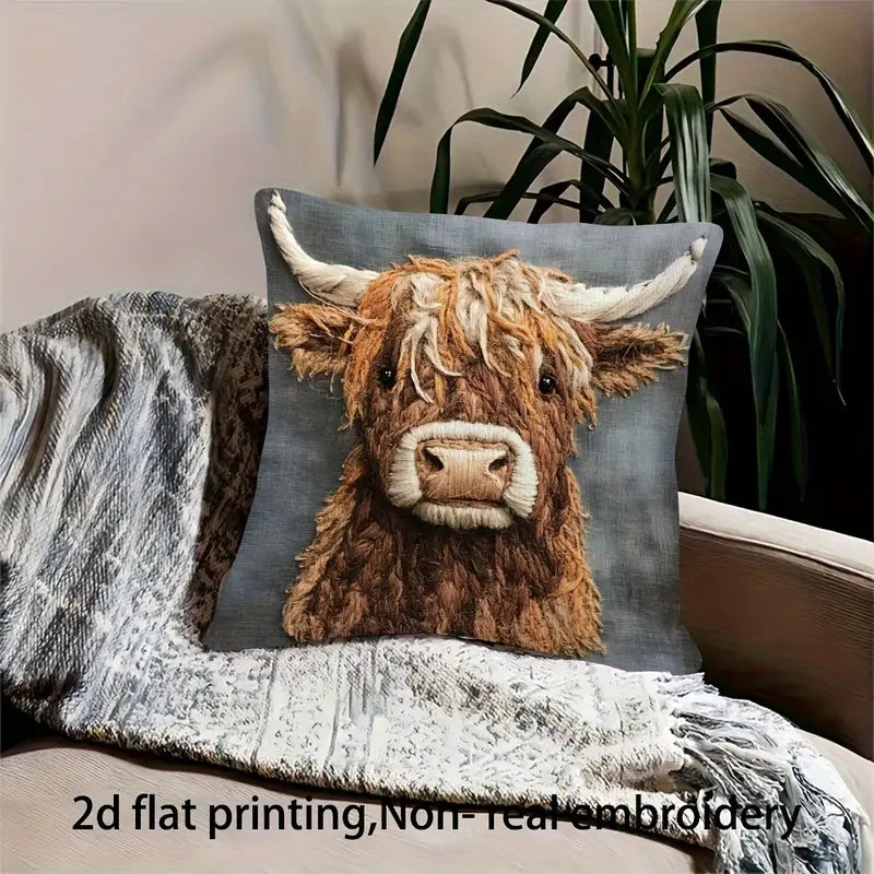 Load image into Gallery viewer, TMPL134 - 1 Piece - 18&quot; x 18&quot; Rustic Muted Highland Cow Throw Pillow
