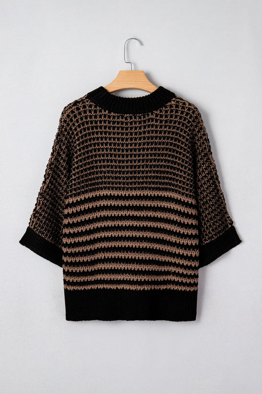 DLLS308 - Ladies Black Stripe 3/4 Draped Sleeve Slouchy Sweater