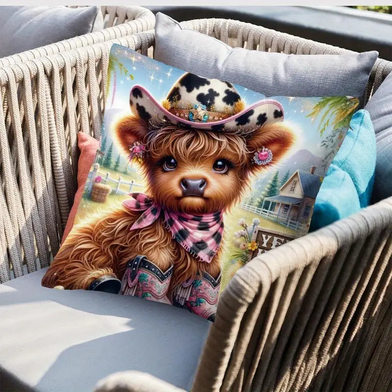 Load image into Gallery viewer, TMPL49 - Set of 2 - 18&quot; x 18&quot; - Baby Highland Cow Throw Pillows
