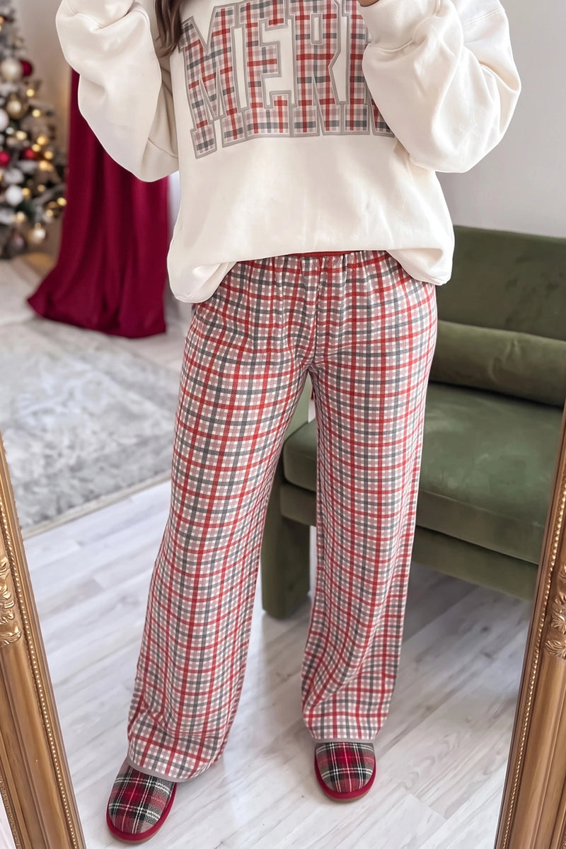 Load image into Gallery viewer, DLLS1155 - Ladies Multicolour Festive Plaid Drawstring Elastic Waist Pants
