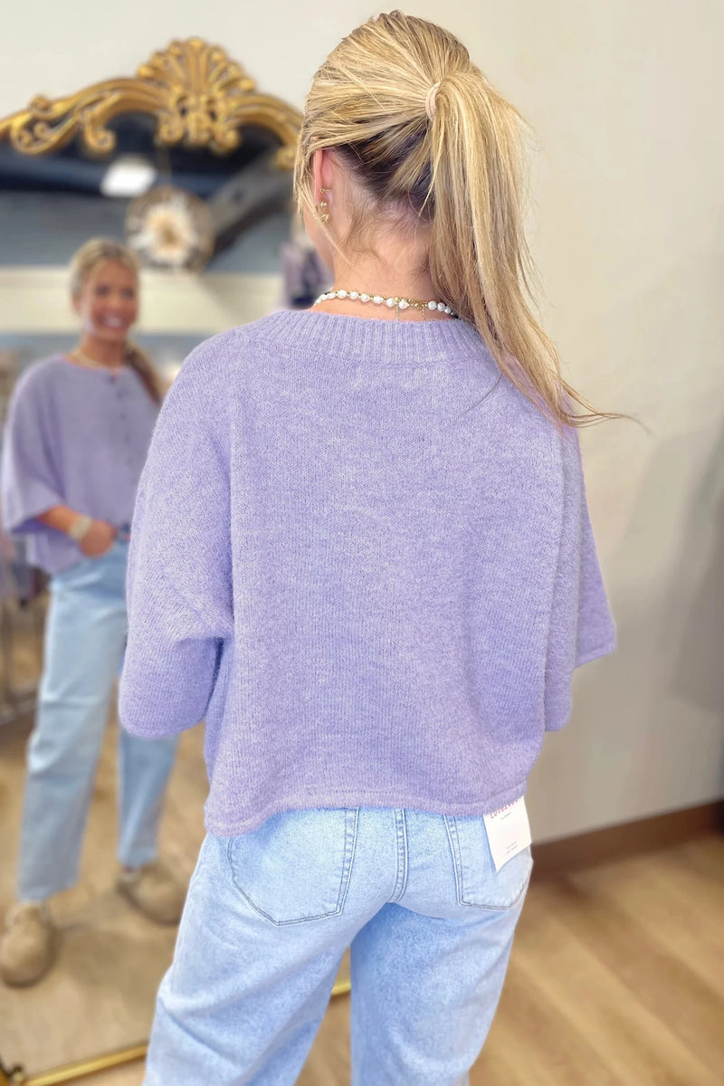 Load image into Gallery viewer, DLLS310 - Ladies Lavendula 3/4 Sleeve Boxy Knit Button Down Sweater Cardigan
