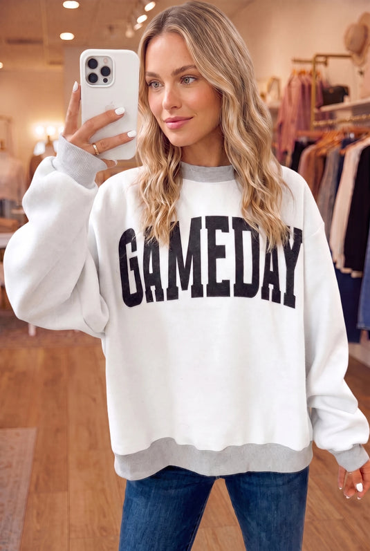 DLLS775 - Ladies Light Grey GAMEDAY/ FOOTBALL Double Printed Reversible Sweatshirt