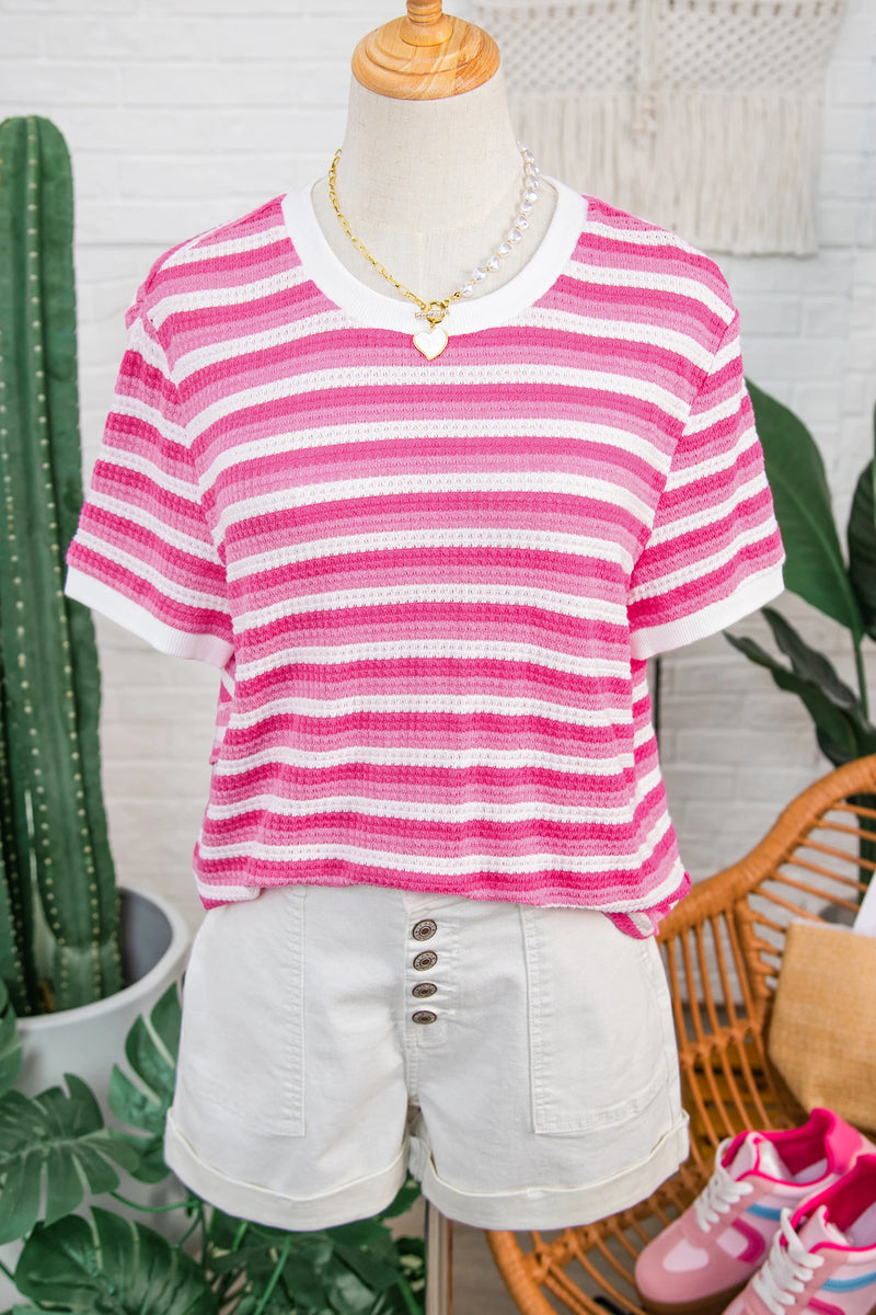 Load image into Gallery viewer, DLLS559 - Ladies Sachet Pink Textured Knit Short Sleeve Crossed Detail Tee
