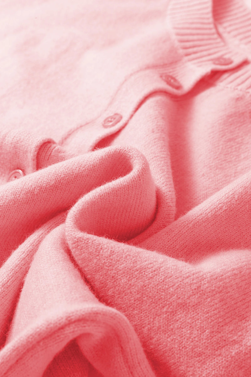 Load image into Gallery viewer, DLLS437 - Ladies Peach Blossom 3/4 Sleeve Boxy Knit Button Down Sweater Cardigan
