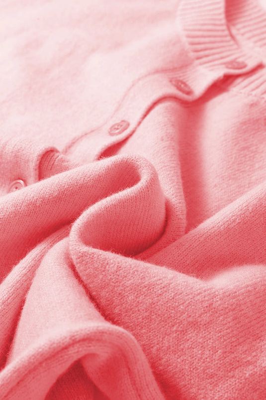 DLLS437 - Ladies Peach Blossom 3/4 Sleeve Boxy Knit Button Down Sweater Cardigan