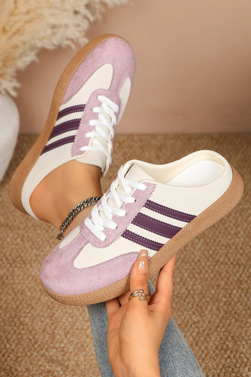Load image into Gallery viewer, DLLSHOE 151 - Tillandsia Purple PU Leather Color Block Varsity Lace Up Flat Shoes
