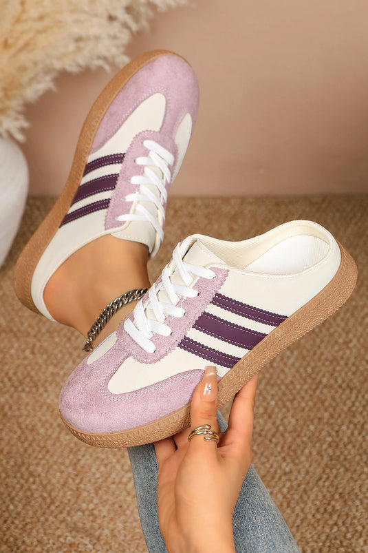 DLLSHOE 151 - Tillandsia Purple PU Leather Color Block Varsity Lace Up Flat Shoes