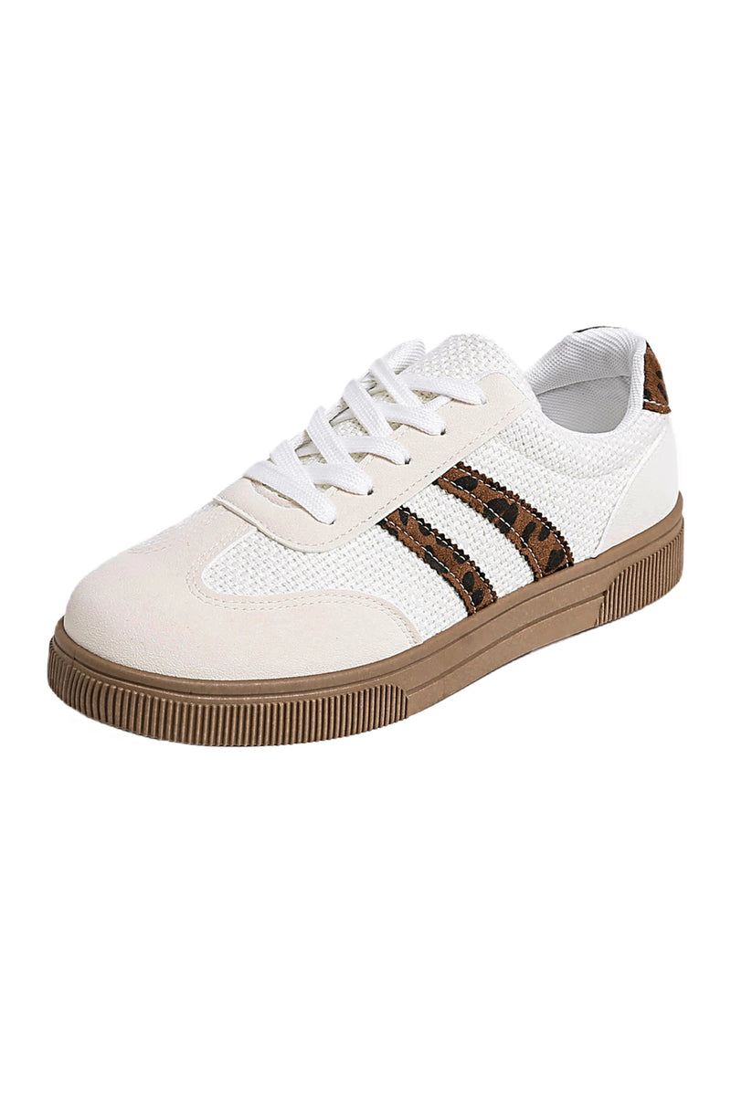 Load image into Gallery viewer, DLLSHOE 28 - White Textured Woven PU Leather Leopard Patchwork Flat Sneakers
