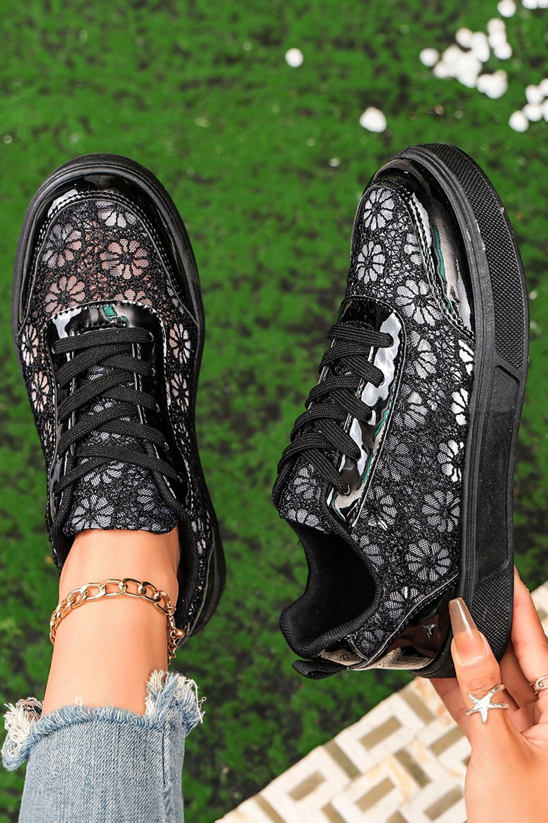 Load image into Gallery viewer, DLLSHOE 113 - Color Black Sheer Floral Lace Slip-On Casual Sneakers
