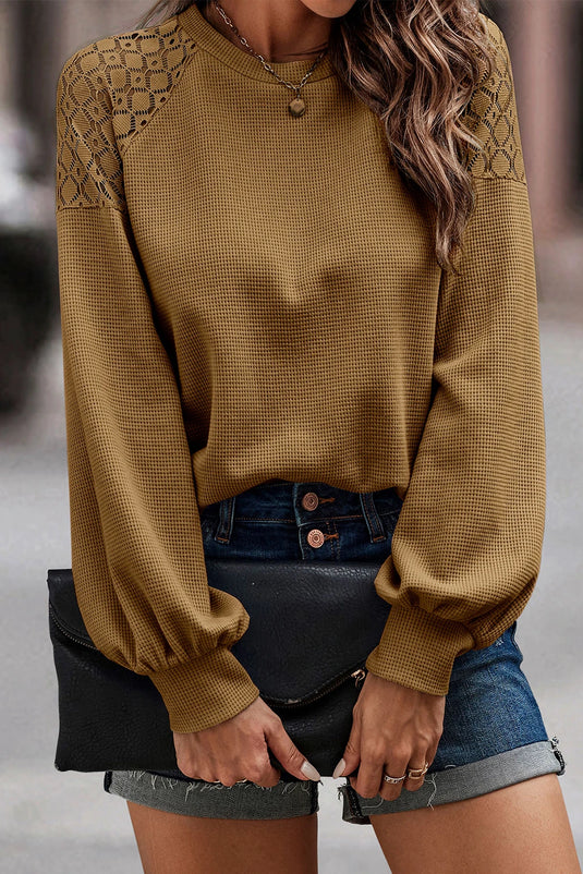 DLLS202 - Ladies Chestnut Lace Long Sleeve Textured Pullover