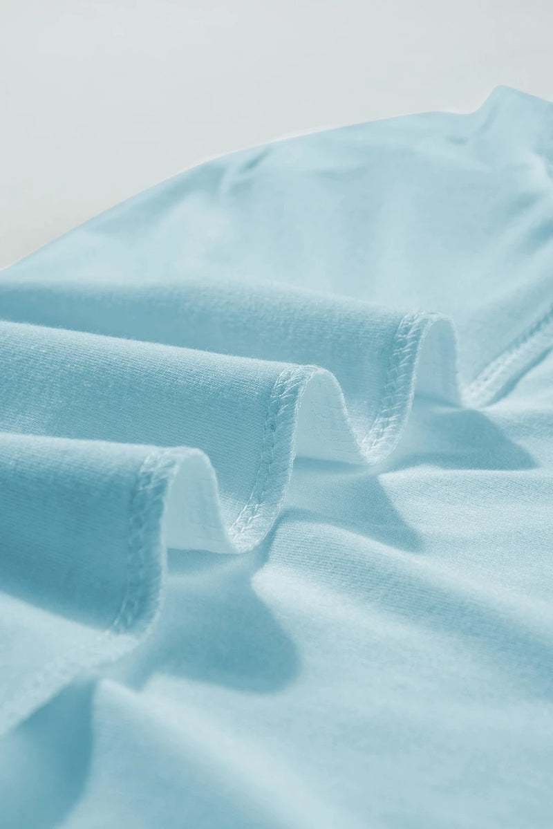 Load image into Gallery viewer, DLLS477 - Ladies Mist Blue Contrast Lace Raglan Sleeve Tee
