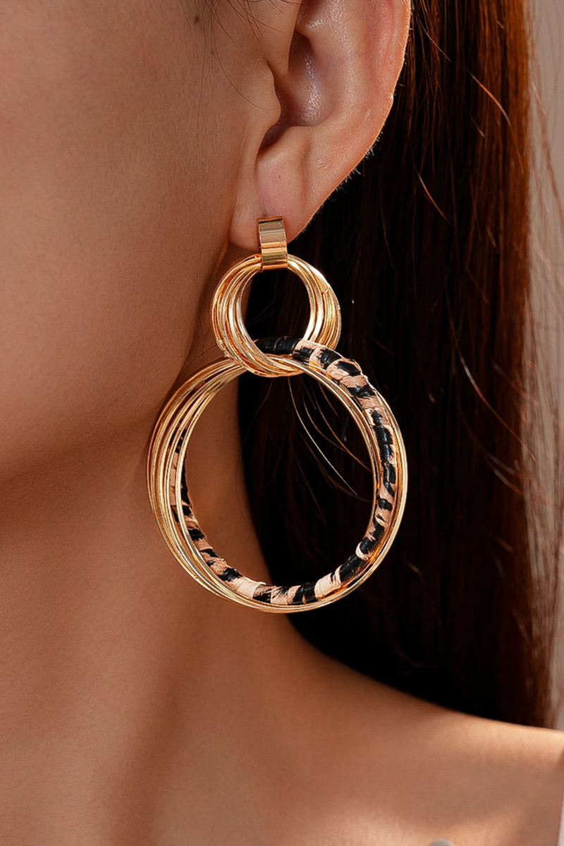 Load image into Gallery viewer, DLLER 24 - Gold Multi Hoop Leopard Detail Boho Fashion Earrings
