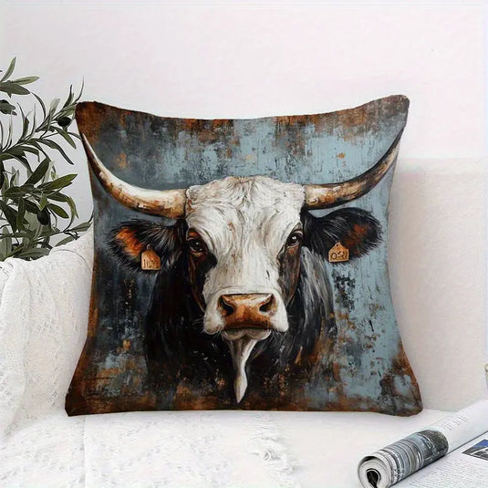 TMPL135 - 1 Piece - 18" x 18" Longhorn Steer Head Throw Pillow