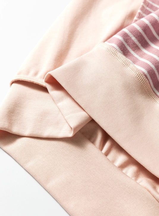 DLLS313 - Ladies Pink Stripe Exposed Stitching Patchwork Casual Long Sleeve Top
